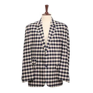 New Men Blazer Blue Beige Check Plaid Formal Suit Jacket Wedding Sport Coat 46R